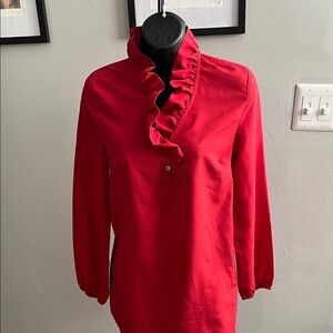 Red Ruffled from Mud Pie,Long Sleeve Blouse